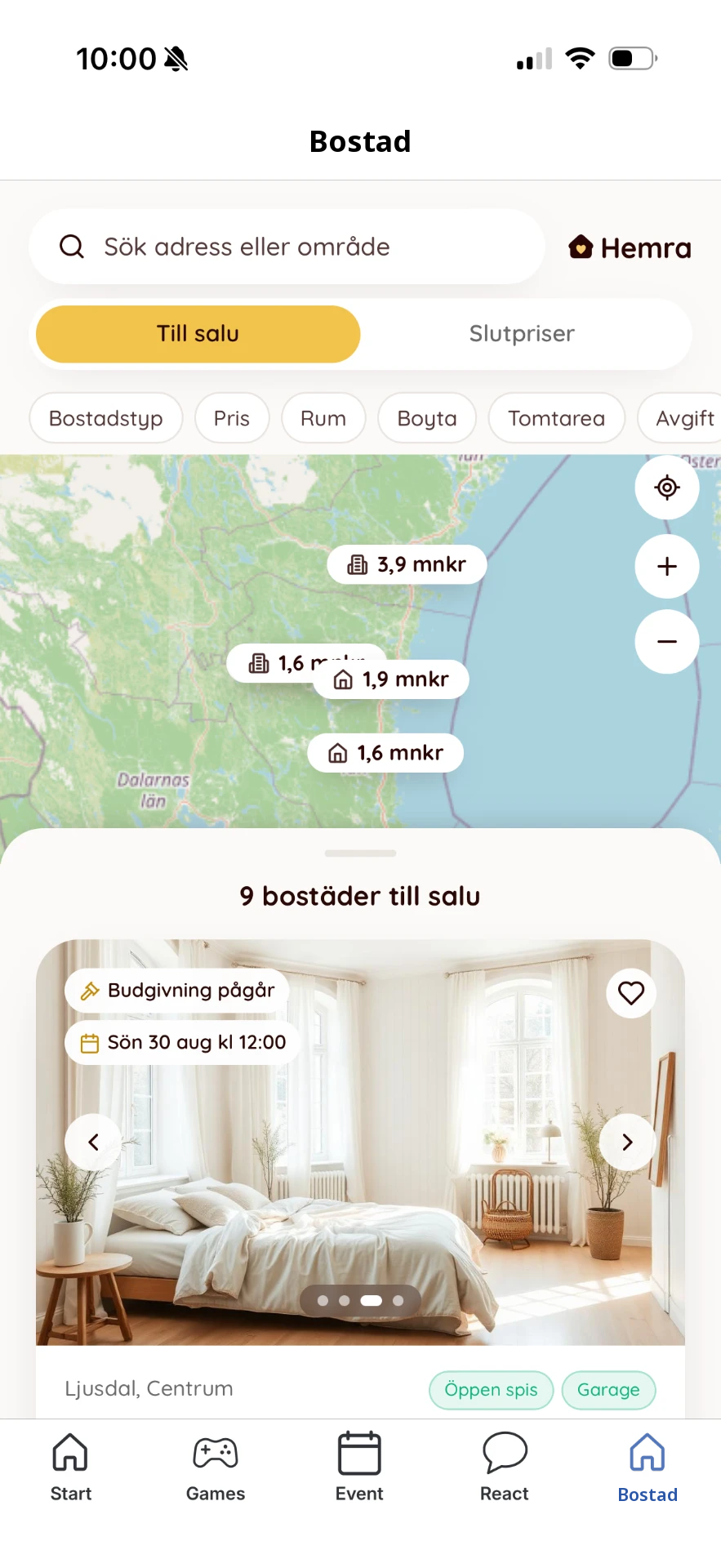 Hemras översikt över bostadsaffärer i mobilen
